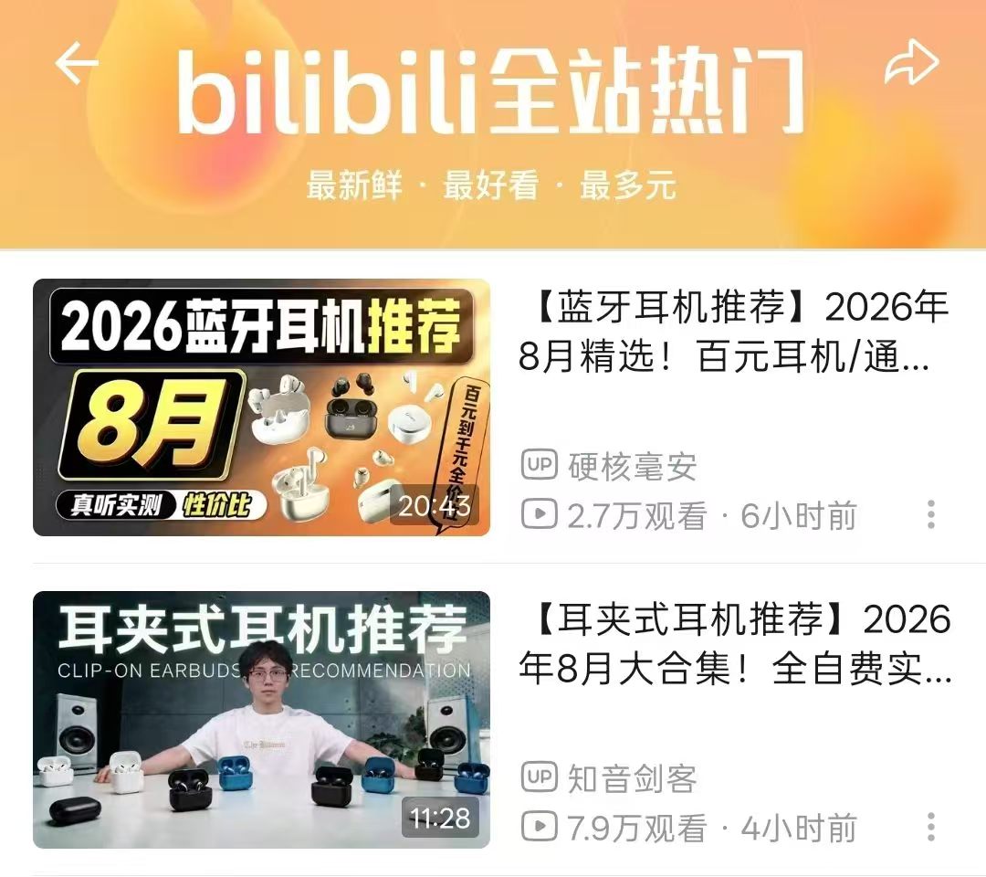 蓝牙耳机内容全区热门记录